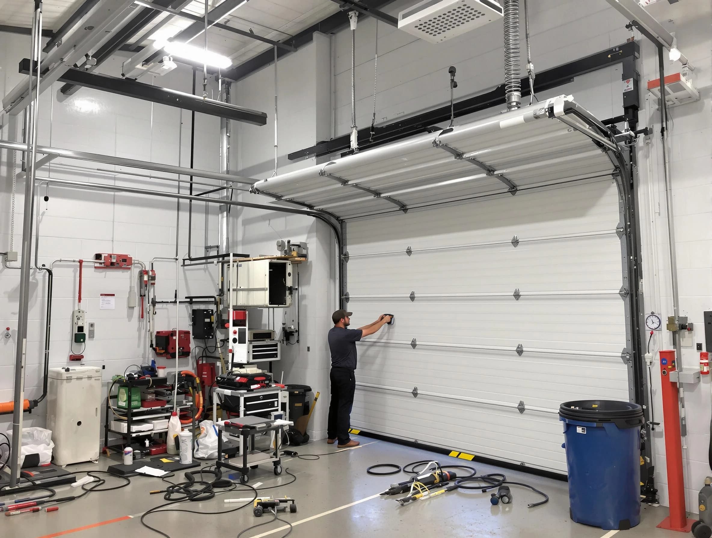 West Valley City Garage Door Repair certified technician performing commercial door repair at a West Valley City business facility