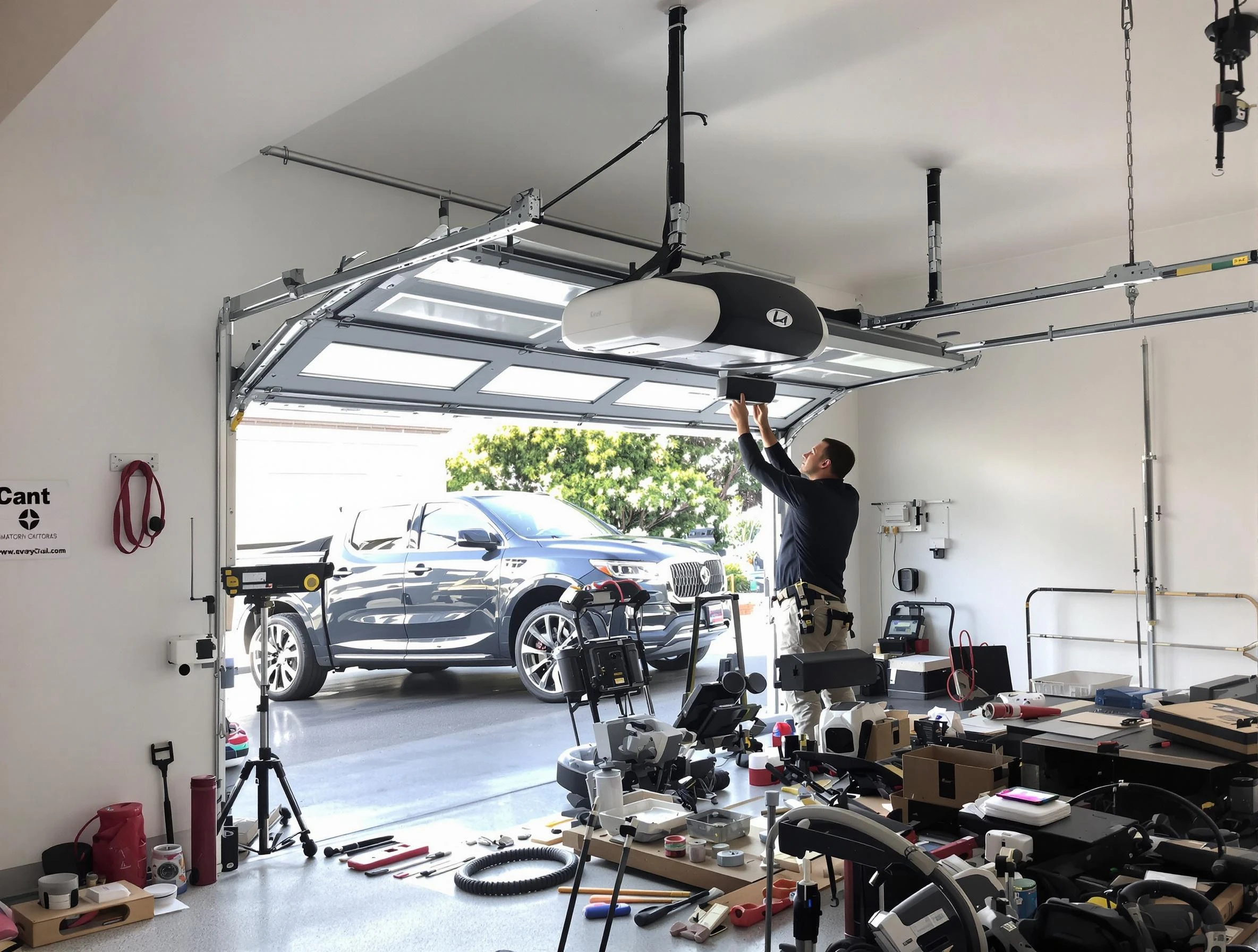 West Valley City Garage Door Repair specialist installing smart garage door opener system in West Valley City home